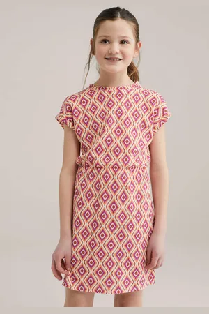WE Fashion Korte jurk roze Meisjes Polyester Ronde hals All over print