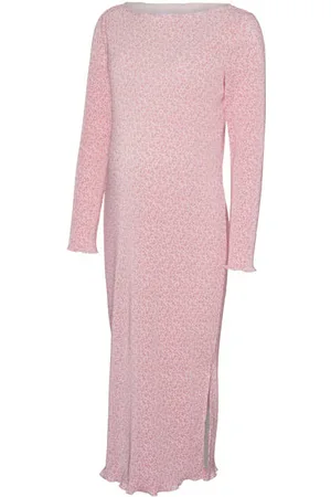 Mama;licious Zwangerschaps midi jurk roze Dames Polyester Boothals All over print