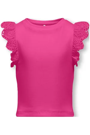 ONLY KIDS GIRL mouwloze top broderie Roze Meisjes Stretchkatoen Ronde hals