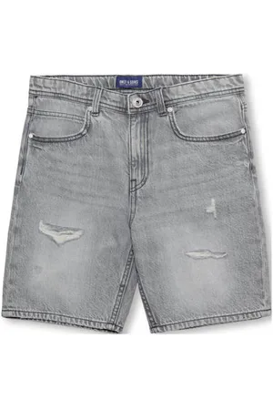 Only & Sons JUNIOR straight denim short grey denim Korte broek Grijs Jongens Katoen