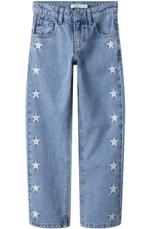 NAME IT KIDS straight leg jeans light blue denim Blauw Sterren