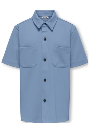 Only & Sons JUNIOR overhemd blauw Jongens Polyester Klassieke kraag Effen