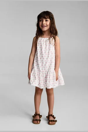 MANGO Korte jurk broderie wit Meisjes Katoen Ronde hals All over print