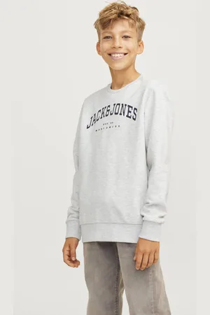 JACK & JONES JUNIOR sweater JJECALEB met logo wit melange Gemêleerd