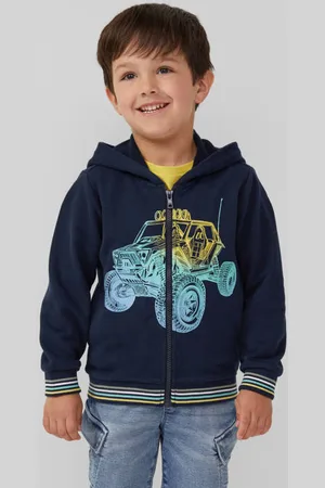 QS by s.Oliver Sweatvest donkerblauw Jongens Katoen Capuchon Printopdruk