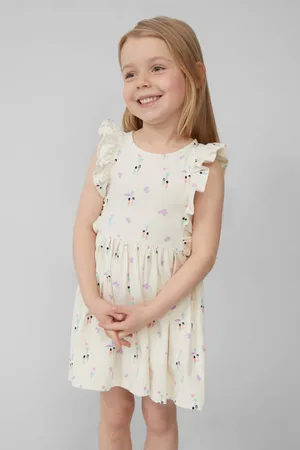 QS by s.Oliver Korte jurk beige Meisjes Stretchkatoen Ronde hals All over print