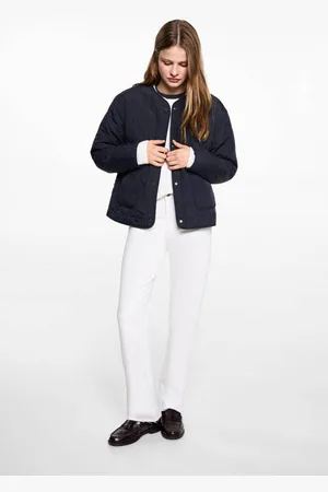 MANGO Gewatteerde jas Blauw Meisjes Polyamide Ronde hals Effen