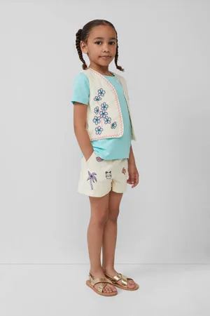 QS by s.Oliver Gilet beige Meisjes Katoen Openvallende hals Bloemen