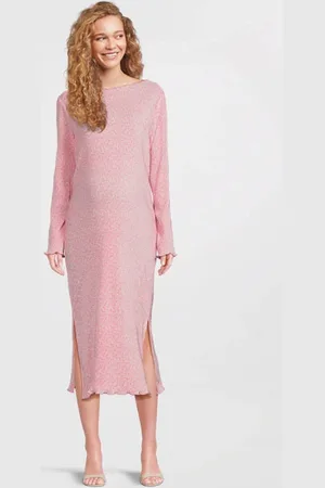 Mama;licious Zwangerschaps midi jurk roze Dames Polyester Boothals All over print