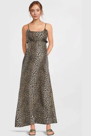 ONLY Zwangerschaps maxi jurk lichtbruin Dames Viscose Ronde hals