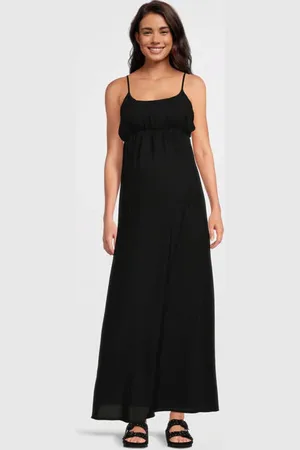 ONLY Zwangerschaps maxi jurk zwart Dames Viscose Ronde hals Effen