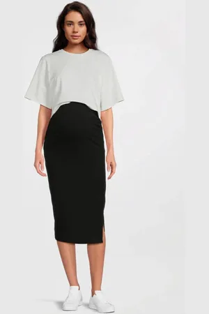 Mama;licious Zwangerschaps cropped top Dames Stretchkatoen Ronde hals