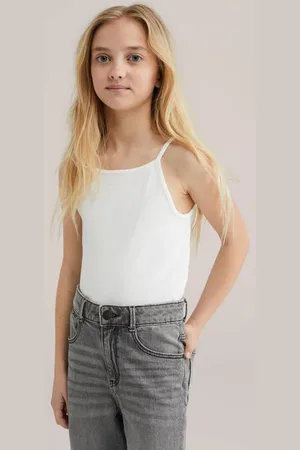 WE Fashion Mouwloze top rib gebreid Meisjes Stretchkatoen Vierkante hals