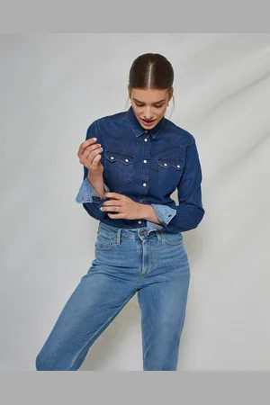 Kuyichi Sawtooth Shirt Worker Blue WOMEN - Duurzame Spijkerblouse - - Maat L - 100% Biologisch Katoen