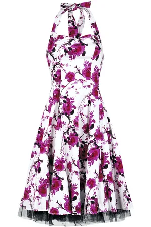 H&R London Rockabilly Medium-lengte jurk - Pink Floral Dress - XS tot 3XL - voor Vrouwen