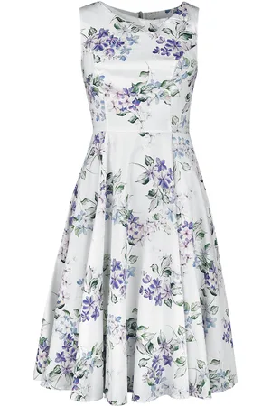 H&R London Rockabilly Medium-lengte jurk - Tasha Floral Swing Dress - XS tot L - voor Vrouwen