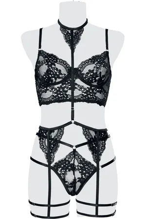 Grey Velvet Gothic Ondergoed - 3-teiliges Spitzen Cami-Strapsset - S tot XL - voor Vrouwen