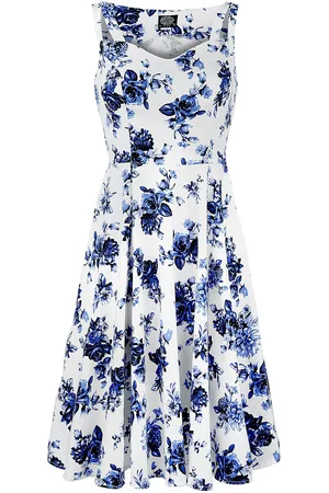 H&R London Rockabilly Medium-lengte jurk - Blue Rosaceae Swing Dress - S tot 3XL - voor Vrouwen
