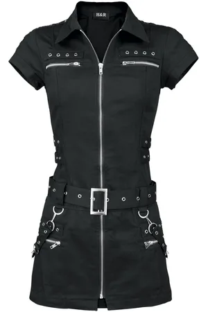 H&R London Gothic Korte jurk - Black Zip Dress - XS tot 3XL - voor Vrouwen