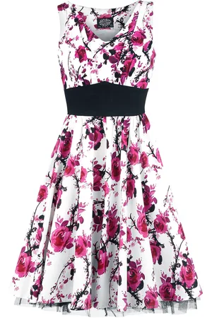 H&R London Rockabilly Medium-lengte jurk - Pink Floral Dress - XS tot XXL - voor Vrouwen