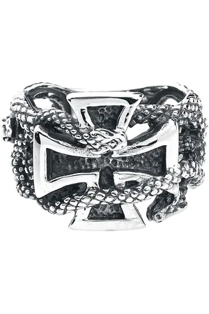 etNox hard and heavy Ring - Eiserne Kreuz mit Schlangen - voor Mannen