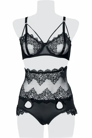 Grey Velvet Gothic Ondergoed - 2-teiliges Spitzen Bra Set - S tot XL - voor Vrouwen