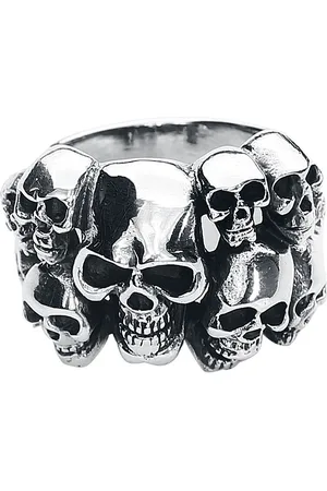 etNox hard and heavy Gothic Ring - Skulls - voor Mannen