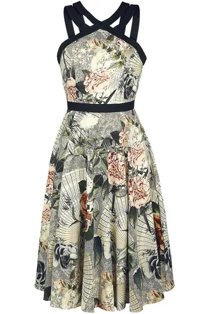 H&R London Rockabilly Medium-lengte jurk - Ancient Roses - S tot 4XL - voor Vrouwen