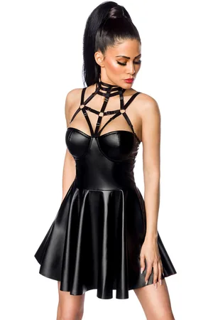 Saresia Gothic Ondergoed - Powerlastic Harness Wetlook Dress - XS-S tot XL-XXL - voor Vrouwen