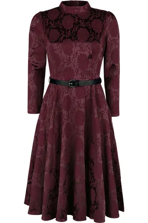 H&R London Medium-lengte jurk - Chevron Red Swing Dress - XS tot L - voor Vrouwen