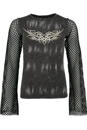 Rock Rebel Rock Shirt met lange mouwen - Longsleeve With Used Wash And Mesh Sleeves - S tot XXL - voor Vrouwen