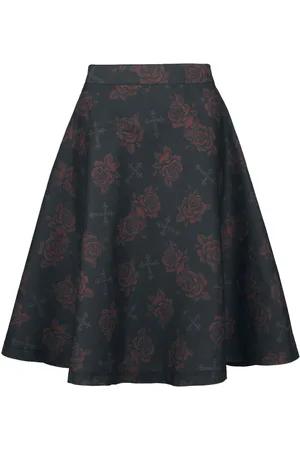 Rock Rebel Rock Medium-lengte rok - Rok met rozen en kruizen - S tot L - voor Vrouwen