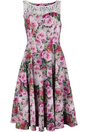H&R London Rockabilly Medium-lengte jurk - Lola Floral Swing Dress - XS tot M - voor Vrouwen