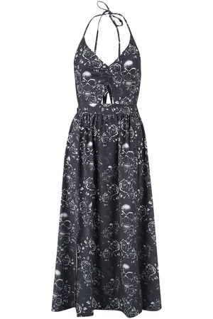 EMP Lange jurk - Double Slit Dress with Roses and Skulls - S tot XXL - voor Vrouwen