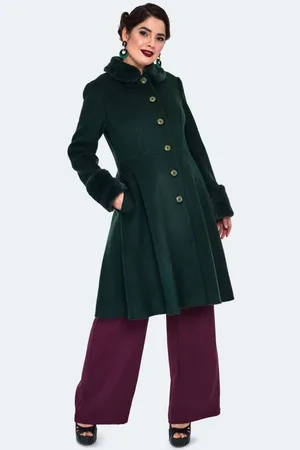 Voodoo Vixen Rockabilly Lange jassen - Faux Fur Trim Flare Coat - XS tot XXL - voor Vrouwen