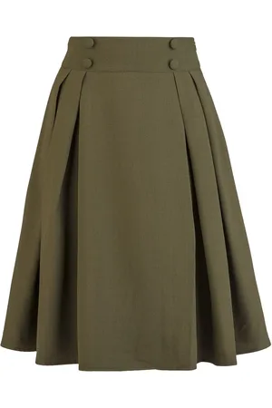 Voodoo Vixen Rockabilly Medium-lengte rok - Button Waistband Pleated Flare Skirt - XS tot L - voor Vrouwen