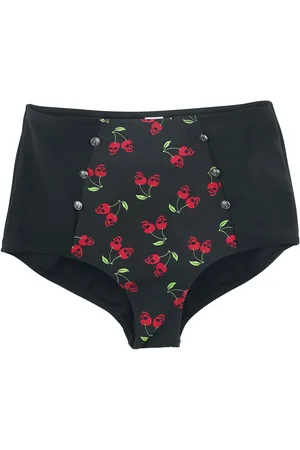 Rock Rebel Rock Bikini Slip - Black Bikini Bottoms with Rockabilly Print and Buttons - S tot XXL - voor Vrouwen