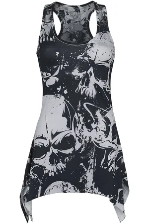 Heartless Gothic Top - Skull Pattern Lace Panel Vest - S tot XXL - voor Vrouwen