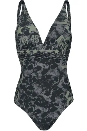 Rock Rebel Rock Zwempak - Black Swimsuit with Skull Pattern and Prints - S tot XXL - voor Vrouwen
