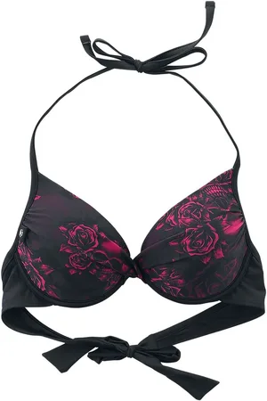 EMP Bikini Top - Black Bikini Top with Skull and Roses Motif - S tot XXL - voor Vrouwen