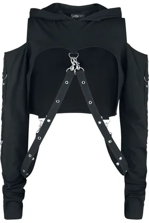 Gothicana Gothic Trui met capuchon - Cropped Hoodie mit Riemen - S tot XXL - voor Vrouwen