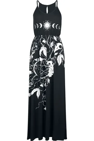 Gothicana Gothic Lange jurk - Jurk met rozen en schedels - S tot XXL - voor Vrouwen