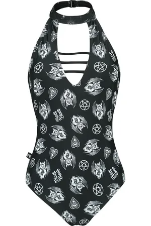EMP Gothic Zwempak - Neckholder Swim Suit With Mystical Symbols - S tot XXL - voor Vrouwen