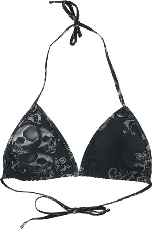 EMP Bikini Top - Black Triangle Bikini Top with Skull Print - M tot XXL - voor Vrouwen
