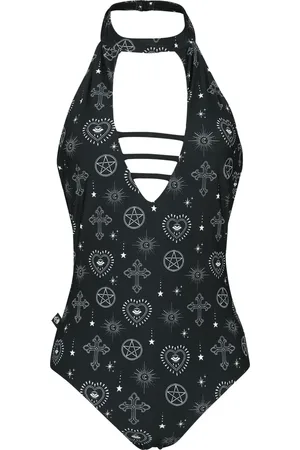Gothicana Gothic Zwempak - Neckholder Swim Suit With Mystical Symbols - S tot XXL - voor Vrouwen