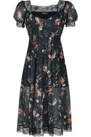 Jawbreaker Gothic Medium-lengte jurk - Night Garden Print Midi Dress - XS tot 4XL - voor Vrouwen