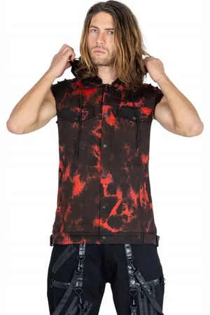 Heartless Gothic Vest - Ferris Vest Mens Black/Red Tie Dye - S tot XXL - voor Mannen