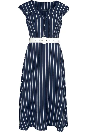 Voodoo Vixen Rockabilly Medium-lengte jurk - Stripe Wide Collar Midi Flare Dress - XS tot 4XL - voor Vrouwen