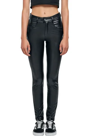 Urban classics Kunstlederen broeken - Ladies’ Mid-waist Faux-leather Trousers - W26L30old tot W29L30 - voor Vrouwen