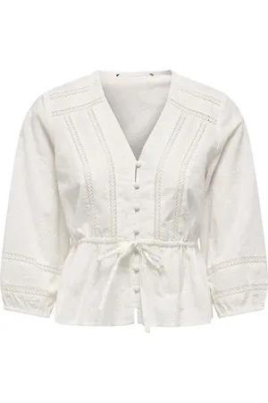 ONLY Blouse - ONLMICHELLE LS LACE V-NECK TOP WVN - XS tot XL - voor Vrouwen